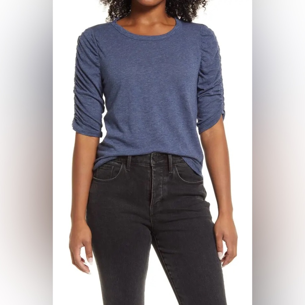 WIT & WISDOM
Ruched Elbow Sleeve Knit Top - Heather Navy
Brand new